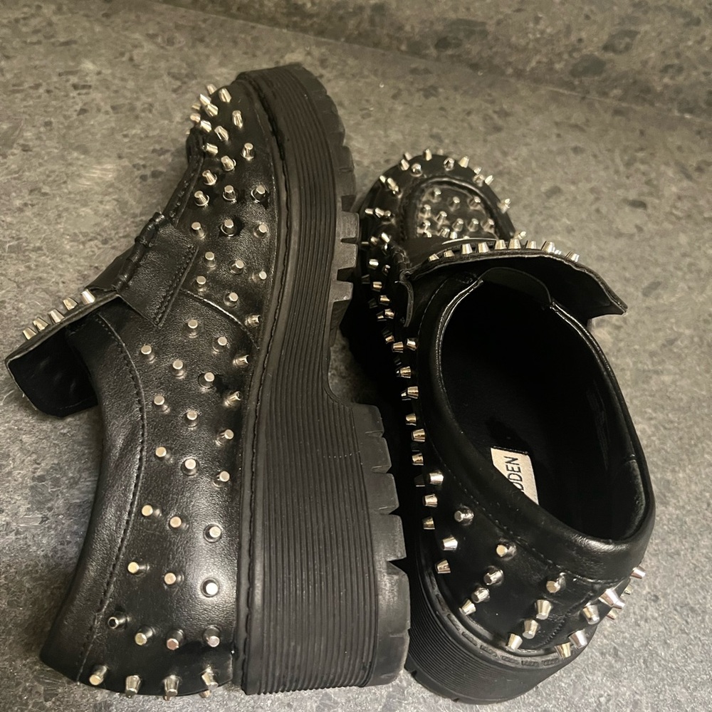Black studded Steve Madden loafers